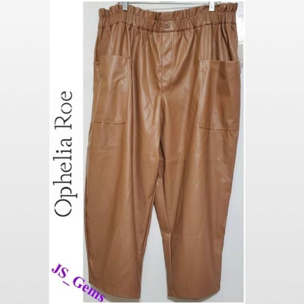 New Ophelia Roe Ankle Pants Womens Plus 3X Tan Vegan Pleather Mid Rise NWT